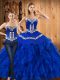 Fantastic Ball Gowns Ball Gown Prom Dress Blue Sweetheart Satin and Organza Sleeveless Floor Length Lace Up