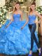 Flare Sleeveless Organza Floor Length Lace Up Vestidos de Quinceanera in Baby Blue with Beading and Ruffles
