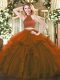 Decent Tulle Halter Top Sleeveless Backless Beading and Ruffles Quinceanera Gown in Brown