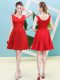 Red Satin Zipper Asymmetric Sleeveless Mini Length Quinceanera Court of Honor Dress Ruching
