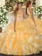 Super Gold Sleeveless Organza Backless 15th Birthday Dress for Military Ball and Sweet 16 and Quinceanera