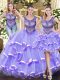 Noble Sleeveless Tulle Floor Length Lace Up Vestidos de Quinceanera in Lavender with Beading and Ruffled Layers