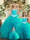 Flare Aqua Blue Sweetheart Lace Up Ruffles Sweet 16 Dresses Sleeveless