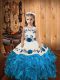 Sleeveless Lace Up Floor Length Embroidery and Ruffles Little Girls Pageant Gowns