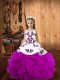 Fancy Fuchsia Ball Gowns Straps Sleeveless Organza Floor Length Lace Up Embroidery and Ruffles Child Pageant Dress