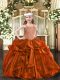 Beautiful Floor Length Rust Red Child Pageant Dress Straps Sleeveless Lace Up