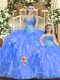 Simple Beading and Ruffles Vestidos de Quinceanera Baby Blue Lace Up Sleeveless Floor Length