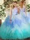 Multi-color Backless High-neck Ruffles Quinceanera Dress Tulle Sleeveless