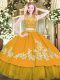 Glittering Gold Scoop Neckline Beading and Appliques Quince Ball Gowns Sleeveless Zipper