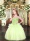 Eye-catching Sleeveless Floor Length Appliques Lace Up Little Girls Pageant Gowns with Yellow Green