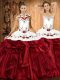 Wine Red Lace Up Quince Ball Gowns Embroidery and Ruffles Sleeveless Floor Length