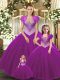 Fuchsia Straps Lace Up Beading Quinceanera Gowns Sleeveless