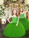Green Ball Gowns Spaghetti Straps Sleeveless Organza Floor Length Lace Up Beading and Ruffles Little Girl Pageant Gowns