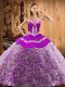 Multi-color Ball Gowns Embroidery Quinceanera Dresses Lace Up Satin and Fabric With Rolling Flowers Sleeveless With Train