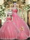 Watermelon Red Sleeveless Beading Floor Length 15th Birthday Dress