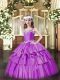 Best Organza Straps Sleeveless Lace Up Beading and Ruffled Layers Kids Formal Wear in Lilac
