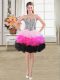 Sweetheart Sleeveless Prom Dress Mini Length Beading and Ruffles Multi-color Organza