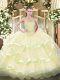 Sleeveless Floor Length Beading and Ruffled Layers Zipper Quinceanera Dress with Light Yellow