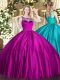 Floor Length Ball Gowns Sleeveless Fuchsia Quinceanera Dresses Zipper