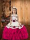 Fuchsia Girls Pageant Dresses Sweet 16 and Quinceanera with Embroidery and Ruffles Straps Sleeveless Lace Up