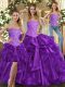 Eggplant Purple Sleeveless Floor Length Beading and Ruffles Lace Up Sweet 16 Quinceanera Dress
