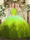 Attractive Floor Length Zipper Sweet 16 Quinceanera Dress Olive Green for Military Ball and Sweet 16 and Quinceanera and Beach with Lace and Ruffles