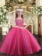 Custom Design Floor Length Lace Up Glitz Pageant Dress Hot Pink for Party and Sweet 16 and Quinceanera and Wedding Party with Beading