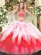 Super Multi-color High-neck Backless Beading and Ruffles Quinceanera Gown Sleeveless