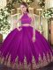 Floor Length Fuchsia Quinceanera Dresses Halter Top Sleeveless Backless