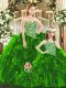 Custom Design Green Ball Gowns Sweetheart Sleeveless Organza Floor Length Lace Up Beading and Ruffles Quinceanera Dresses