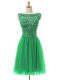 Excellent Green Zipper Bateau Beading Prom Dresses Tulle Sleeveless
