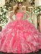 Custom Design Sweetheart Sleeveless Lace Up Quinceanera Dresses Watermelon Red Organza