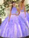 Admirable Sleeveless Organza Floor Length Backless Sweet 16 Dresses in Lavender with Beading and Ruffles