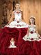 Romantic Wine Red Sleeveless Satin and Organza Lace Up Quinceanera Gown for Military Ball and Sweet 16 and Quinceanera