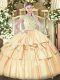 Discount Bateau Sleeveless 15 Quinceanera Dress Floor Length Beading and Ruffled Layers Orange Tulle