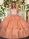 Scoop Sleeveless Clasp Handle Quince Ball Gowns Orange Organza