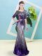 Elegant Sequined Half Sleeves Floor Length Homecoming Dress and Sequins and Belt