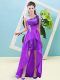 Trendy Eggplant Purple Sleeveless Elastic Woven Satin and Sequined Lace Up Prom Party Dress for Prom and Party