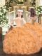 Best Orange Organza Lace Up Pageant Dress for Womens Sleeveless Floor Length Beading and Ruffles