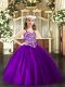 Elegant Purple Tulle Lace Up Kids Pageant Dress Sleeveless Floor Length Beading
