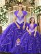 Most Popular Purple Sleeveless Floor Length Beading and Ruffles Lace Up Quinceanera Gown