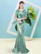 Graceful Sequined Scoop Half Sleeves Zipper Sequins Evening Dress in Turquoise