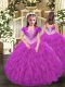 Floor Length Lace Up High School Pageant Dress Fuchsia for Party and Sweet 16 and Quinceanera and Wedding Party with Beading and Ruffles
