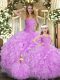 Organza Sweetheart Sleeveless Lace Up Beading and Ruffles Sweet 16 Quinceanera Dress in Lilac