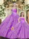 Custom Design Sweetheart Sleeveless Lace Up Quinceanera Gowns Lilac Lace