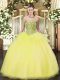 Traditional Yellow Sleeveless Floor Length Beading and Ruffles Lace Up Vestidos de Quinceanera Traditional Yellow Sleeveless Floor Length Beading and Ruffles Lace Up Vestidos de Quinceanera