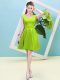 Asymmetric Sleeveless Damas Dress Mini Length Ruching Yellow Green Satin
