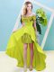 Stylish Off The Shoulder Short Sleeves High Low Beading Yellow Elastic Woven Satin and Sequined