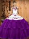 Admirable Purple Ball Gowns Embroidery and Ruffled Layers Quinceanera Dresses Lace Up Organza Sleeveless  Admirable Purple Ball Gowns Embroidery and Ruffled Layers Quinceanera Dresses Lace Up Organza Sleeveless