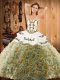 Multi-color Sleeveless Satin and Fabric With Rolling Flowers Sweep Train Lace Up Sweet 16 Quinceanera Dress for Military Ball and Sweet 16 and Quinceanera